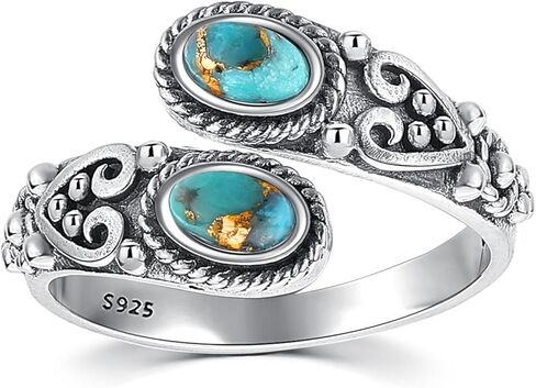 Adjustable Turquoise Rings for Women 925 Sterling Silver Spoon Ring Vintage Heart Vine Statement Ring Personalized Jewelry Gifts Size 6-8 in Kuwait
