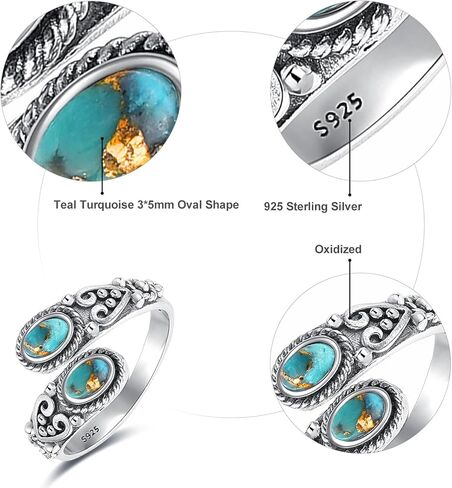 Adjustable Turquoise Rings for Women 925 Sterling Silver Spoon Ring Vintage Heart Vine Statement Ring Personalized Jewelry Gifts Size 6-8 in Kuwait