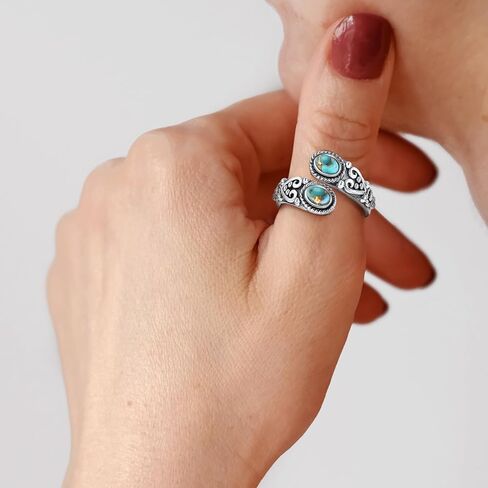 Adjustable Turquoise Rings for Women 925 Sterling Silver Spoon Ring Vintage Heart Vine Statement Ring Personalized Jewelry Gifts Size 6-8 in Kuwait