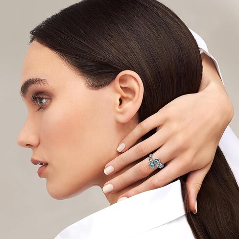 Adjustable Turquoise Rings for Women 925 Sterling Silver Spoon Ring Vintage Heart Vine Statement Ring Personalized Jewelry Gifts Size 6-8 in Kuwait