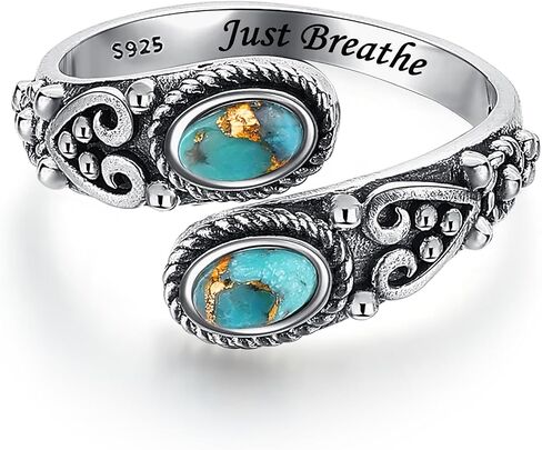 Adjustable Turquoise Rings for Women 925 Sterling Silver Spoon Ring Vintage Heart Vine Statement Ring Personalized Jewelry Gifts Size 6-8 in Saudi Arabia