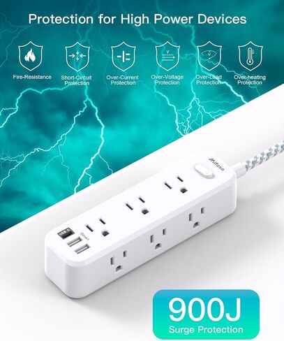 Extension Cord 15 ft, Surge Protector Power Strip, Long Extension Cord with 9 Outlets 3 USB Ports, Extension Cord with Multiple Outlets, USB Power Strip for Home, Office, Dorm Room Essentials, College in Saudi Arabia