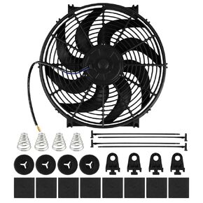 12 inch 12" Universal Slim Fan Push Pull Electric Radiator Cooling 12V Mount Kit, 12V 80W Motor