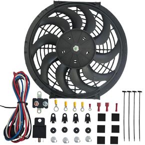 مروحة تبريد الرادياتير الكهربائية 12 بوصة مع مجموعة ترحيل مفتاح الأسلاك CFM Thermostat ، 12 فولت