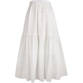 Babalet Women's Boho Cotton Chailts Embroidery Lace Eyelet مرنة الخصر التدفق على شاطئ الشاطئ غير الرسمي الصيفي Maxi تنورة Maxi