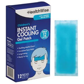 HealthWise Instant Cool Gel Patches | Children’s Forehead Sheets | 12-Count | 4.75" x 2" | Soothing Menthol Vapors | Fever Relief | Non-Medicated Formula