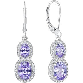 925 Sterling Silver 5A Cubic Zirconia Birthstone Infinity Dangle Drop Earrings Leverback Earrings for Women Anniversary Mother's Day Birthday Christmas Gifts for Her
