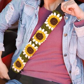 Crochet Automotive Seat Belt Cover Pad, Sunflower Car Interior for Women, Cute Seatbelt Shoulder Pads Cushions, Boho Granny Square Crochet Accessories 2 PCS (72-Sunflower)