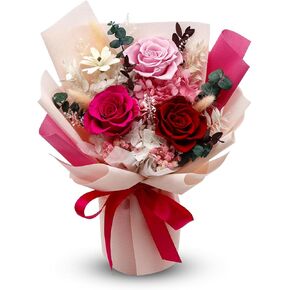 Bloomflare Preserved Rose Flower Bouquet – Flowers for Prime Delivery, Natural Long-Lasting Flowers, Valentine’s Day Gifts, for Women, Perfect for Mom, Mother's Day, Birthday - Pink