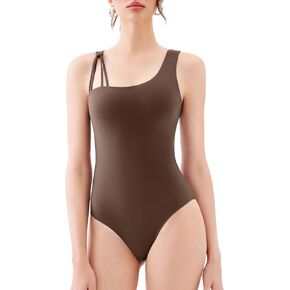 REORIA Women's Asymmetrical Shoulder Strap Bodysuit Y2K Sexy One-Piece Sleeveless 2025 Spring/Summer Designer Collection