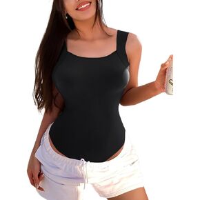 ChicMe Women's Bodysuit Tops U Neck Shapewear Built-in Bra Sleeveless High Strechy Slim Fit Tank Bodysuits