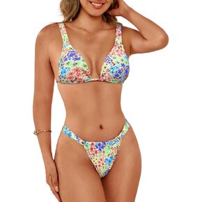 Floral Bikini Sets for Women,High Cut Low Rise Sexy Thong Swimsuit,Two Piece Boho Bikinis Beach Resort Hawaii