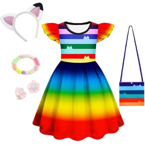 Girl Kids Rainbow Tutu Dress Toddlers Birthday Outfits Set for 4-8 Years
