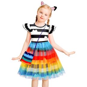 Girls' Striped Dress with Cat Ears Headband and Purse, 3-8Y
