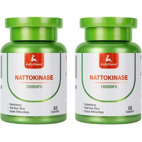 Nattokinase 6,000 FU Per Serving of Enzyme, Whole Bottle 180,000 FU, with Red Kojic Rice, Salvia Miltiorrhiza Extract - 120 Vegan Capsules of Nattokinase 150 mg - Gluten Free, Non-GMO