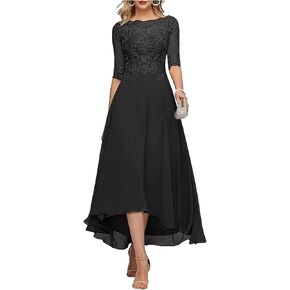 New Lace Appliques Mother of The Bride Dresses for Wedding 3/4 Sleeve Tea Length Beaded Formal Evening Prom Dress
