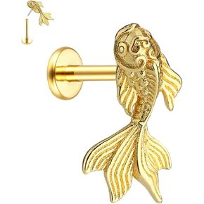 Koi Fish Helix Conch Piercing Jewelry for Women,16G Stainless Steel Cartilage Flat Back Earring Stud,Push in Labret Monroe Studs Lip Rings Nose Stud Hypoallergenic Piercing Jewelry