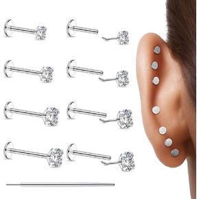 9pcs 20g أنف ترصيع أزرار مسطحة الأقطاع الخلفية المقاوم للصدأ من الفولاذ المقاوم للصدأ tragus labret الشفاه Medusa conch body مجوهر