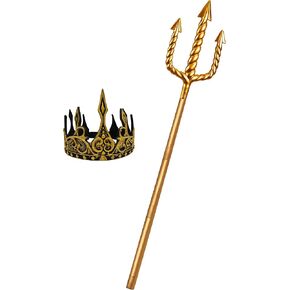 Nicky Bigs Novelties البالغات البالغ بحر البحر King Foam Gold Crown و Plastic Trident Setting Cosplay - Props Assumeen Assume Assume Assuity ، مقاس واحد ، ذهبي