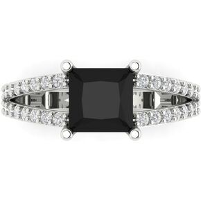 2.42 ct Princess Cut Solitaire split shank Natural Black Onyx Designer Anniversary Bridal Engagement Ring 14k White Gold