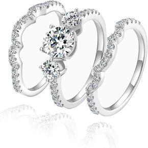 Moissanite Wedding Ring Set for Women, 1.8CT D Color VVS1 Clarity Round Brilliant Cut 3 Stone Moissanite Ring with Certificate Sterling Silver Jewelry for Engagement Bridal Travel