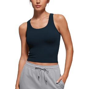 CRZ YOGA Softembrace Casual Tops for Women Soft Double Lined Scoop Neck Crop Sleeveless Shirts Basic Going Out Tanks