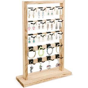 Earring Display Stands for Vendors, Wood Jewelry Display Rack with 20 Removable Hooks, 5-Tier Jewelry Organizer for Earring Cards, Necklaces, Bracelets, Keychains