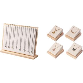 Julysky Bamboo 5 Pcs Necklace Pendant Display Stand for Show Jewelry Holder for Selling Necklace Organizer (beige velvet)