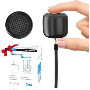 2Pack Portable Mini Speaker, Bluetooth Tiny Speaker, Wireless Mini Speaker for Shower, Room, Bike, Rechargeable Battery, Built-in Microphone, Cute Mini Speaker with Strap to Carry, Black