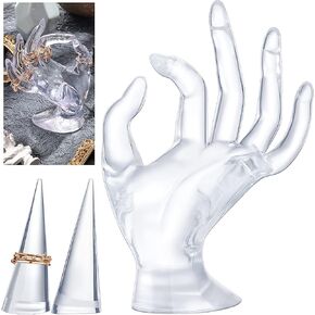 Blulu Hand Jewelry Display حامل طيب الشكل عارضة أزياء سوار يدوي حامل رنين وقطعتان مخروطيان عرض الحلقة الأكريلية يقف لحفل الزفاف للمجوهرات (شفاف)