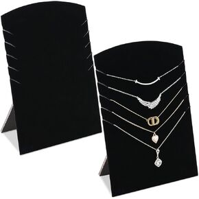 MOOCA 2 Pcs Set Freestanding Velvet Necklace Chain Display Stand for Multiple 5 Necklaces, Jewelry Display Stand, Chain Display Pad for Vendor, Black Color