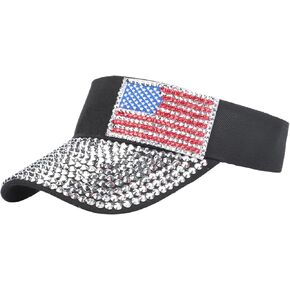 Ladies American Flag Rhinestone Sun Visor Hats Women Upf أكثر من 50 عامًا