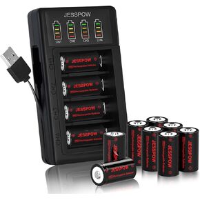 JESSPOW CR123A Rechargeable Batteries 12 Pack with Charger, CR123a Lithium Batteries [ 750mAh 3.7V ] for Arlo Wireless Cameras VMC3030 VMK3200 VMS3330 3430 3530 and Flashlight Polaroid Microphone