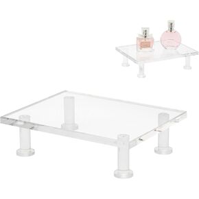 Acrylic Pedestal Tray for Countertop Display, Clear Display Base Perfume Action Figures Decor Pedestal Stand Risers, Rectangle Vanity Bathroom Tray Home Decorative Organizer Storage
