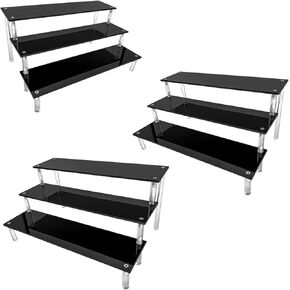 Acrylic Riser Black Acrylic Shelf Riser 3 Tier Perfume Organizer Cologne Display Stand Large Cupcake Stand Shelf for Funko POP Desserts Holder Collection Cosmetic Products Tabletop Use 12"X8"X6"
