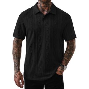 Mens Textured Knit Polo Shirts Casual Summer Stretch Short Sleeve Collared Shirt (S-XXL)