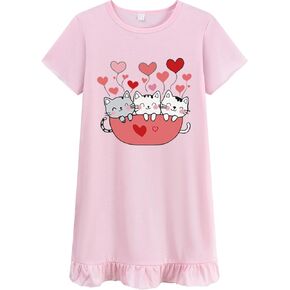 DDSOL Toddler Little Girl Nightgown Short Sleeve Ruffle Hem Cotton Nightdress Kid Summer Casual Sleepshirt Size 4-10 Years