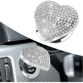Bling Push Start Button Cover,Heart Design Push to Start Button Cover with Rhinestone for Car Decoration,Scratch-Resistant Engine Start Stop Button Cover for Women & Girls (White)