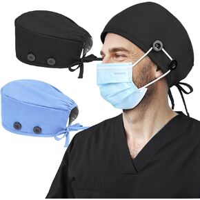 2 Pcs Satin Lined Scrub Caps for Men Women No Slip Cotton Surgical Caps for Women