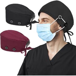 2 Pcs Satin Lined Scrub Caps for Men Women No Slip Cotton Surgical Caps for Women in Saudi Arabia