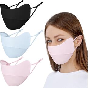 3 Pcs Face Shield Mask Face Cover Sun Protection Reusable Mask with Ear Loops Ice Silk Half Covering Washable Motorcycle Running Riding Exercise Breathable Golf Sports Shield for Women