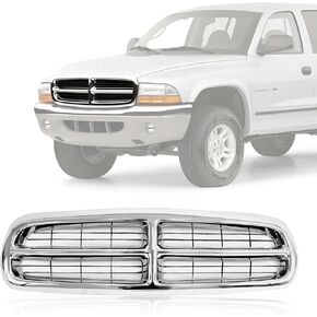 CarPartsDepot, Front Grille Chrome Frame Black Bar Insert Grill Assembly Replacement For 1997-2004 Dodge Dakota 1998-2003 Dodge Durango 400-17617 CH1200199 55056092