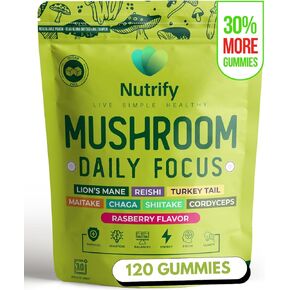 120 Mushroom Gummies Immune Support & Brain Performance Resilience & Memory Boost with Reishi, Cordyceps, Turkey Tail, Maitake, Shiitake & Chaga Delicious Raspberry Flavor Vegan & Sugar Free