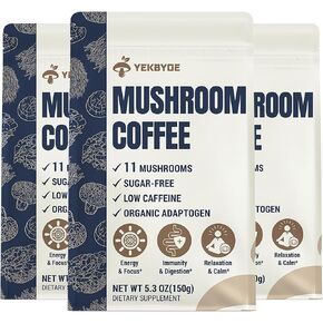 Mushroom Coffee, 11 Superfood Mushrooms Includes Lion's Mane, Reishi, Chaga & Ashwagandha, Mushroom Coffee Organic for Energy, Memory & Degestion, Sugar Free, 5.3oz
