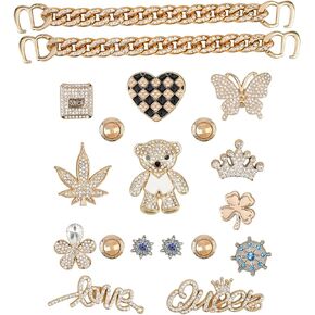 Bling Shoe Charms Gold Charms Bling Shoes Accessories for Women Bear Clog Shoes Decoration Jewels Diamond Cute Dcor for Girl Shoes Butterfly Jewelry Decorations for Party Heart-shaped Snowflake Charms Maple Leaf