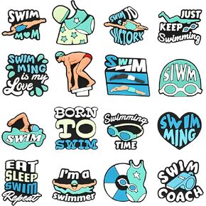 Swim Shoe Charms for Clogs and Sports Sandals, Swim Decorative Accessories, Sports Charms for Shoes Gift Set for Adults, Teens, Girls, Favor Gifts, PVC Material