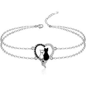 Cat Anklet Cat Ankle Bracelet for Women Sterling Silver Cats Bracelets for Women Animal Lovers Foot Jewelry