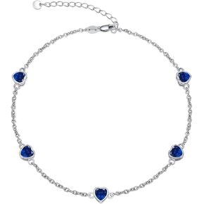 Dorunmo Heart Birthstone Anklet Bracelets for Women 925 Sterling Silver Birthday Jewelry Best Mother's Day for Women