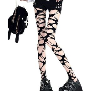 mdgfge Women's Ripped Tights Gothic Irregular Hollow Stockings Women Torn Strap Holes Tights Punk Goth Ragged Pantyhose Hosiery for Halloween Cosplay Masquerade Party Accessories