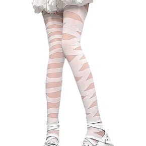 Mingnos Women's Sheer Striped Tights, Sheer and Opaque Cross Thick Bandaged Patterned Tights Funky Goth Pantyhose Stockings